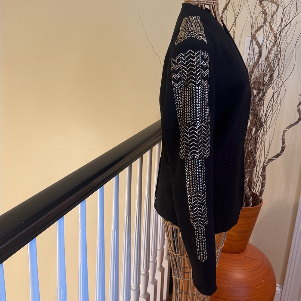 Cache’ Stunning Black Jacket With Silver Gold Met… - image 5